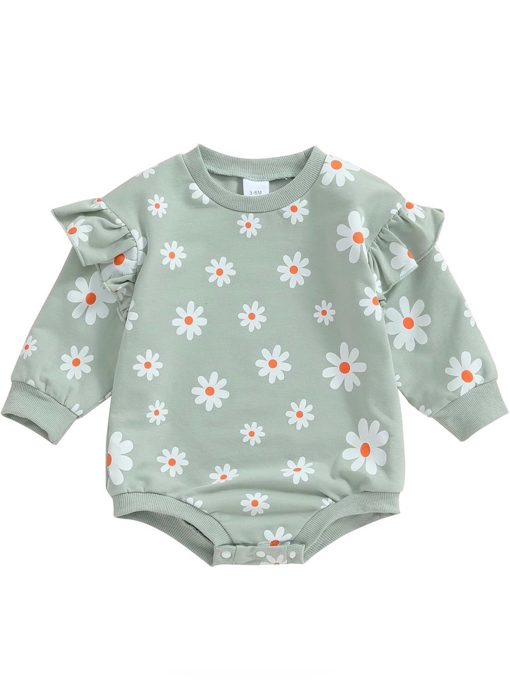 Spearmint Love Baby Girl Green Daisy Long Sleeve Romper